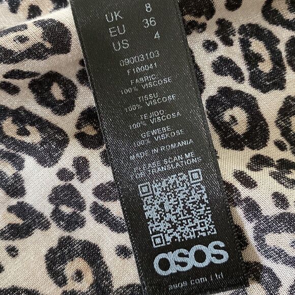 ASOS Leopard True Wrap Long Sleeve Mini Dress 4 V Neck Viscose Reptile - Picture 13 of 14